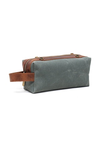 Gillario Design 06 Unisex Kanvas Kumaş+deri Haki Yeşil-taba Eskitme Dopp Kit