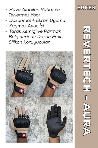 Revertech Aura Krem - Dokunmatik Ekran Uyumlu Erkek Motosiklet Eldiveni + Buff li
