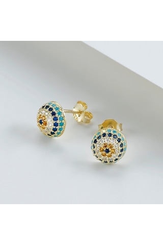 925 Ayar Gold Zirkon Taşlı Çivili Nazarlı Göz Küpe 925 Ayar Gold Zirkon Taşlı Çivili Nazarlı Göz Küpe