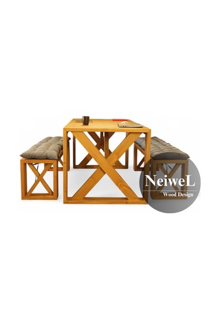 Neiwel Leina Doğal Ahşap Banklı Toplantı Masasıı x 100 x 200 Açık Ceviz