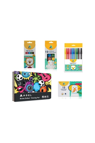 4 Lü Set,resim Defteri 25x35,kuru Boya,keçeli Kalem,pastel Boya,suluboya Karma Renk Gönderilir Çok Renkli