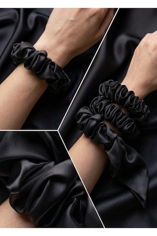 Lüks Saten Saç Tokası Saç Kırmayan İz Bırakmayan Large Scrunchie Topuz Tokası 3adet Siyah