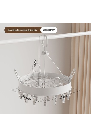 Gri 24 Klipsli Çamaşır Kurutma Askısı, Yuvarlak Çok İşlevli Katlanır Rüzgar Geçirmez Gri