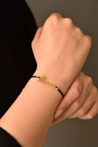 925 Ayar Gümüş Dorika Toplu Altın Kaplama Ipli Isim Bileklik