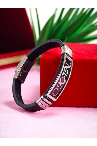 Çelik Derili Bileklik Kişiye Özel İsimli Paslanmaz Derili Çelik İsimli Bileklik 316 L Çelik Altın - Gold