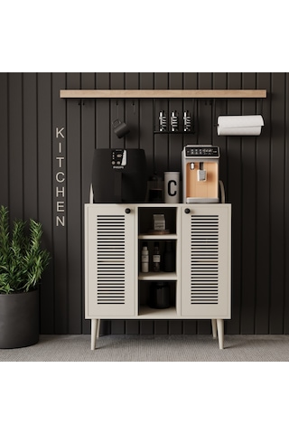 Kahve Kiler-kahve Köşesi %100 Mdf Lake Ahşap Ayak Çok Amaçlı Dolap Kumtaşı