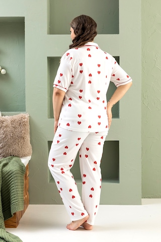 Nisanca Kısa Kol Gömlek Yaka Kadın Pinterest Pijama Takımı - Mevsimlik Kadın Pijama- Büyük Beden Bordo