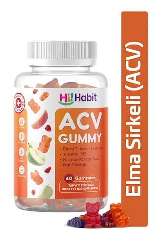 Hi Habit Elma Sirkesi Gummy B12 Folik Asit İçeren 60 Adet