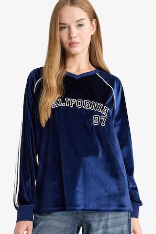 Defacto Oversize Geniş Kalıp V Yaka Baskılı Kadife Sweatshirt G3728ax25wnnv58 Lacivert-nv58