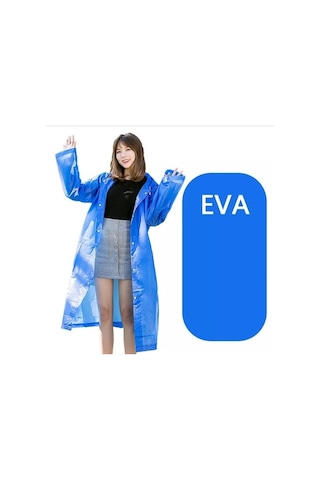Unisex Kadın Ve Erkek Yağmurluk %100 Eva Çıtçıtlı Kapüşonlu Mavi