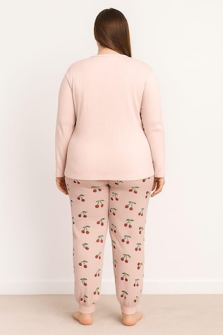 Kadın 0268 Büyük Beden Raporlu Pijama Takımı Vizon Vizon