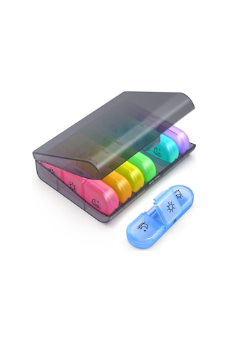 Gajeena "7 Günlük Büyük Kapasiteli Hap Organizatörü - Kolay Açılır, Taşınabilir Ve Sızdırmaz" Çok Renkli