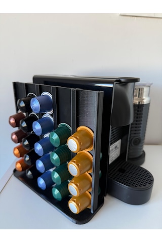 Kapsül Kahve Tutucu Dekoratif Standı 50 Kapasiteli Nespresso Siyah