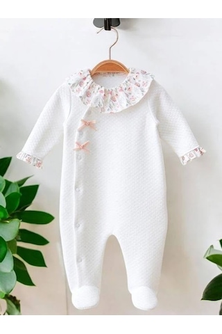 Miomini Baby Kız Bebek Yakalı Patikli Çiçekli Tulum-14959 Ekru