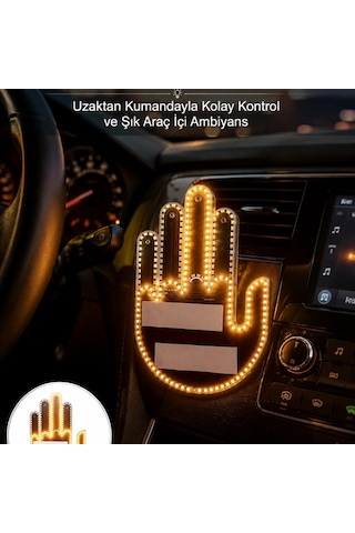 Uzaktan Kumandalı El Orta Parmak Led Araç Camına Özel Yeni Nesil