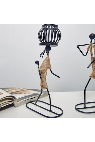 Novahub Vintage Demir Şamdan - Kız Figürlü Dekoratif Mumluk 5 Farklı Model, Çoklu Modeliyle