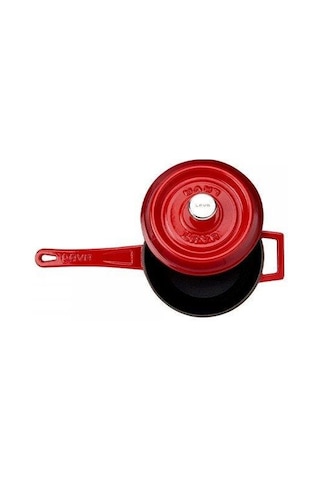 Lava Döküm Yuvarlak Sos - Süt Tenceresi Kırmızı 18 CM Metal Saplı