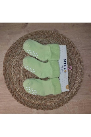 Defne Baby 3 Çift Havlu Pamuklu Kaydırmaz Taban Kışlık Kız Çocuk Ve Bebek Soket Çorap-807 Yeşil