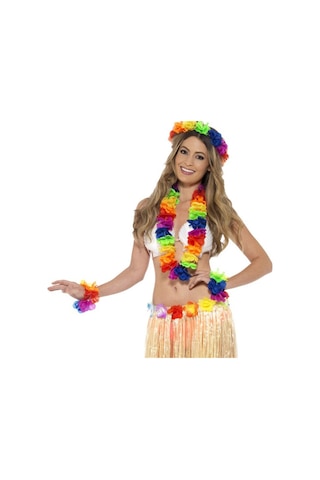 Rengarenk Hawaii Kolye Taç Bileklik Seti 4 Parça Bx40