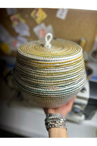 Hasır Sepet, Jüt Sepet, Doğal Hasır Sepet, Çok Amaçlı Dekoratif Hasır Sepet, Renkli Kapaklı Sepet Ekru