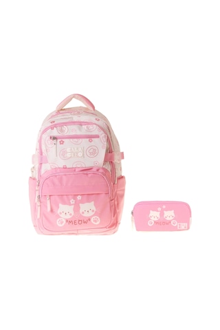 Calacilo Cat Kız Çocuk Kedi Baskılı Okul Sırt Çantası Ve Kalemlik Seti - Setcc-c4038c Pembe
