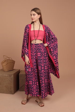 Chıcnhappy Empirme Viskon Kumaş Kadın Kimono Takım 24vl9330133 Fuşya
