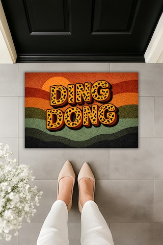 Rugmood Modern Dijital Baskı Paspas - Leopar Desenli Dıng Dong Tarçın & Orman Tonları- Kapı Önü Paspası