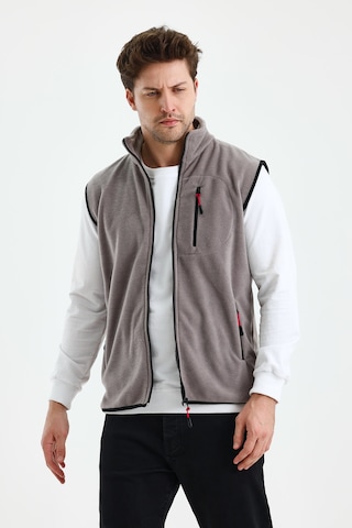 Monox Erkek Tam Fermuarlı Spor Polar Yelek Gri