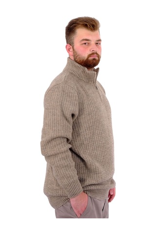 Mode Xl Büyük Beden Erkek Triko Kazak Yarım Fermuarlı Dik Yaka 24209 Vizon Vizon