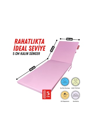 Xpermate Fermuarlı Şezlong Minderi Su Geçirmez 60x180x5 Pembe