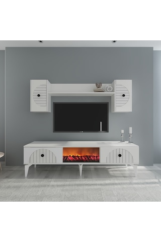 Breda Şömineli Tv Ünitesi Takımı Beyaz