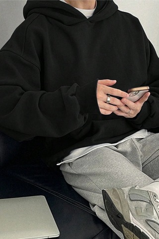 Tarz Cool Erkek Kapüşonlu Oversize Sweatshirt Siyah