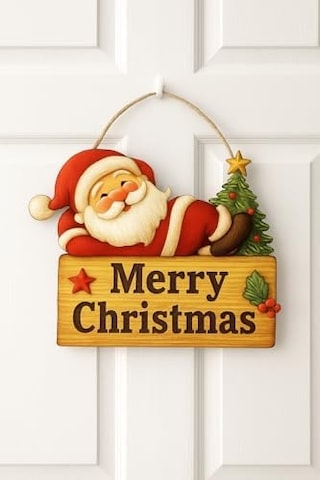 Keyifli Noel Baba Yılbaşı Ahşap Kapı Süsü Noel Kapı Süsü, Yılbaşı Süsü Yılbaşı Temalı Hediyeler 25-20 Cm