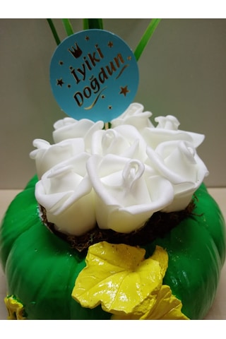 Doğum Günü Hediyesi İyi ki Doğdun Yazılı Beyaz Güllü Yapay Çiçek