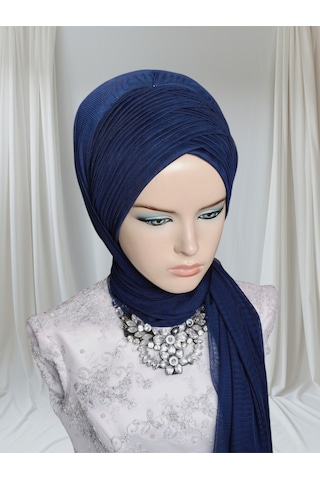 Tunahazırturban Lacivert Sevda Şal Model Hazır Duvak Hazır Şal Hazır Türban Lacivert