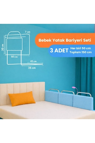 Miralay Yeni Nesil Yatak Bariyeri 50 x 30 CM Mavi 3 Adet
