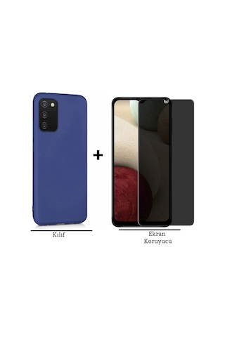 Samsung Galaxy Uyumlu A03s Esnek Soft Tasarım Kılıf Ve Hayalet Gizli Ekran Koruyucu Col177141-lacivert