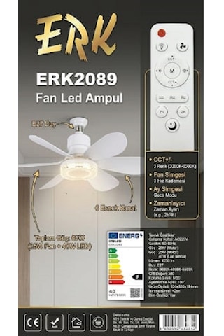 Erk E27 Duya Takılabilen Tavan Vantilatörü Kristal Ledli Kumandalı 6 Kanatlı 3 Renk Işıklı Fan 1