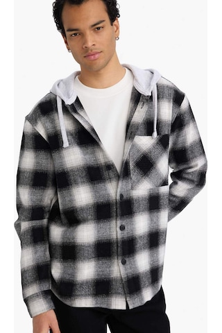 Defacto Relax Fit Kapüşonlu Flanel Uzun Kollu Gömlek G4317ax25aubk81 Siyah-bk81