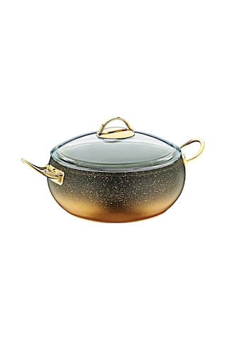 2 Parça, Isıya Dayanıklı Kapaklı, 22x10,5 Cm - 3,5 Litre- Gold Gövde, Gold Detay Gold - Siyah