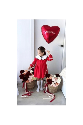 Unicornkids Kırmızı Keten Elbise Kırmızı Kırmızı