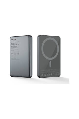Recci Rp35 Pd 20w Led Göstergeli Hızlı Şarj Özellikli Wireless Powerbank 15w 10000mah Gri