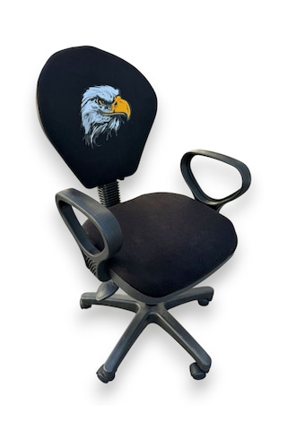 Kara Kartal Desenli Taraftar Baskılı Çocuk Odası Ders Çalışma Ofis Koltuğu Bilgisayar Sandalyesi Siyah - Beyaz