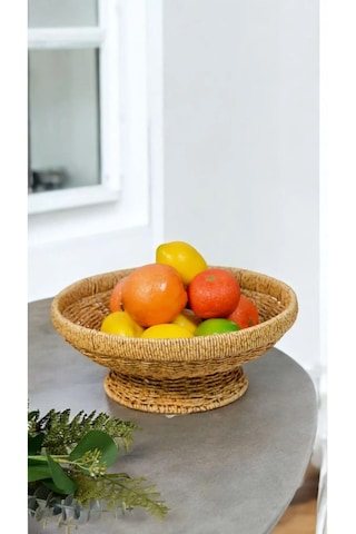 Yuvarlak 32 Cm Ayaklı Meyvelik 700694 Dekoratif Hasır Sunumluk