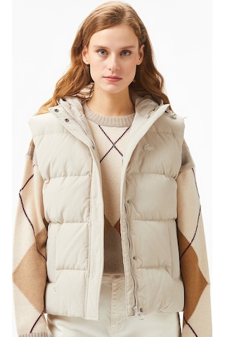 Lacoste Down Fill Water Resistant Womens Vest Kadın Su İtici Sabit Kapüşonlu Kaz Tüyü Yelek Taş Taş Rengi