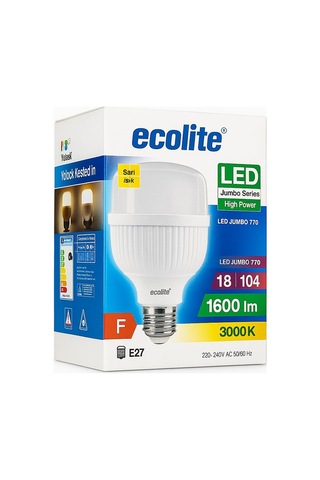 Ecolite 17w Led Ampul 3000k Sarı Işık 1750 Lümen 112w Eşdeğer E27 Duylu 70x109 Mm Yüksek Güçlü Sku: Smg8690010173447 Açık Kahverengi