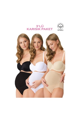 Lirona 3'lü Paket Karışık Renk 23582 Tam Uyumlu Pamuk Yumuşak Hamile Loh Çok Renkli