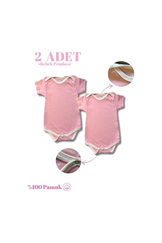 Betül Bebek Kısa Kollu 2'li Organik Pamuk Çıtçıtlı Bebek Body&zıbın 2adet Pembe