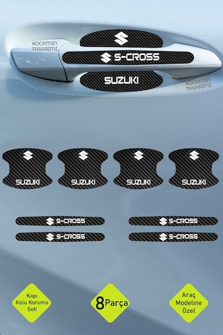 Karbon Desenli Suzuki S-cross Kapı İçi Kolları Koruma Folyo Seti 8 Parça Dayanıklı, Şık Ve Dekoratif Ürün