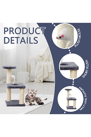 Sisal Tırmalama Kutuplu Küçük Kedi Ağacı, Kapalı Kediler İçin Kedi Oyuncakları, Kedi İnteraktif Oyuncaklı Ked